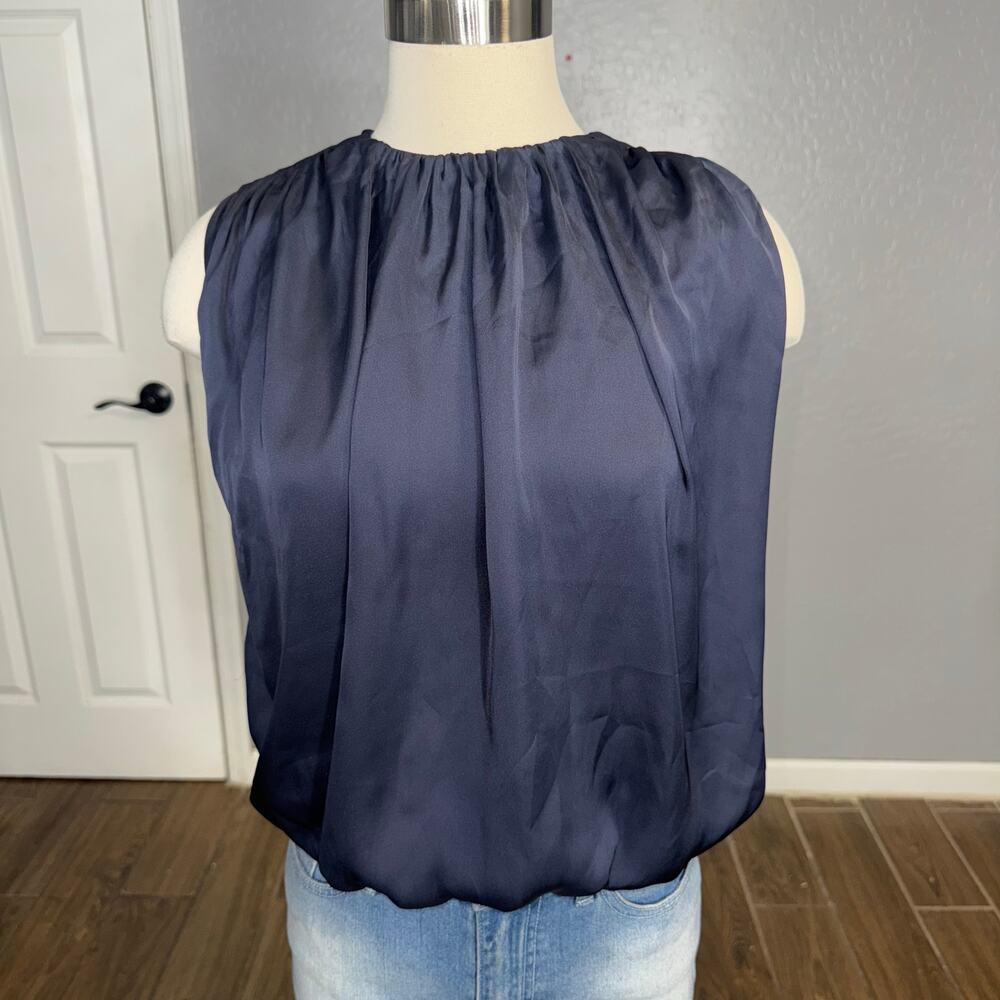 Abercrombie & Fitch Bubble Hem Ruched Satin Top, Blue, S